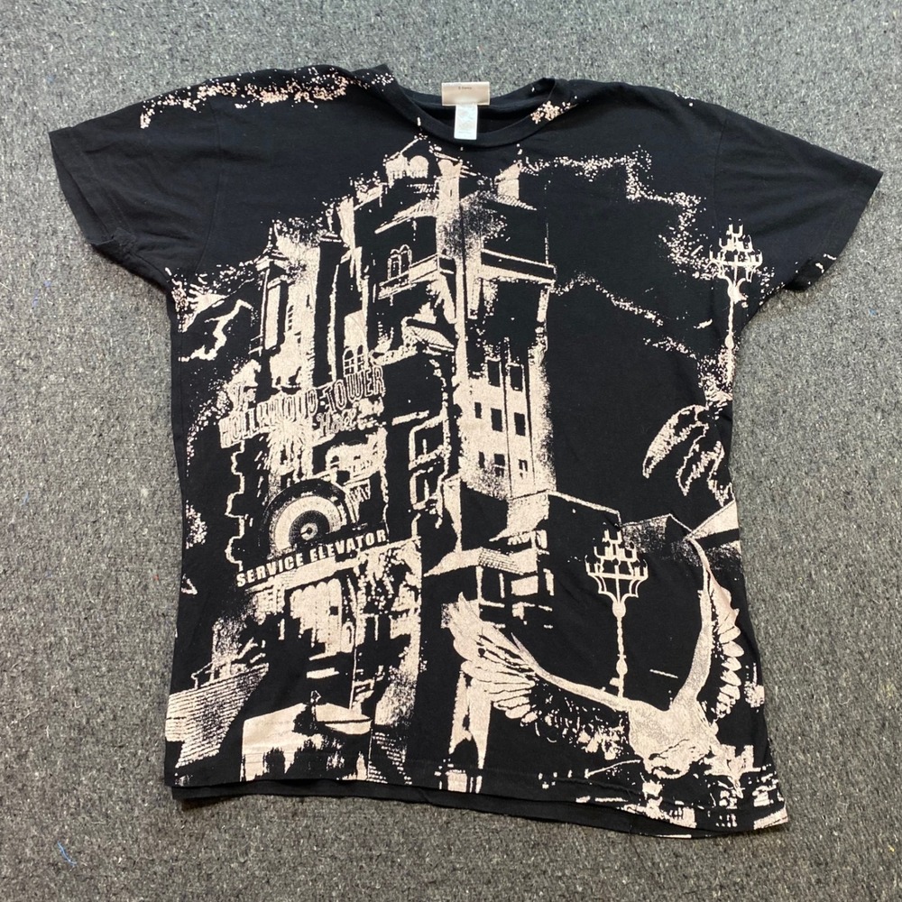 Disney Hollywood Tower Hotel TShirt Sz L Womens Black Grunge Tower of Terror Tee